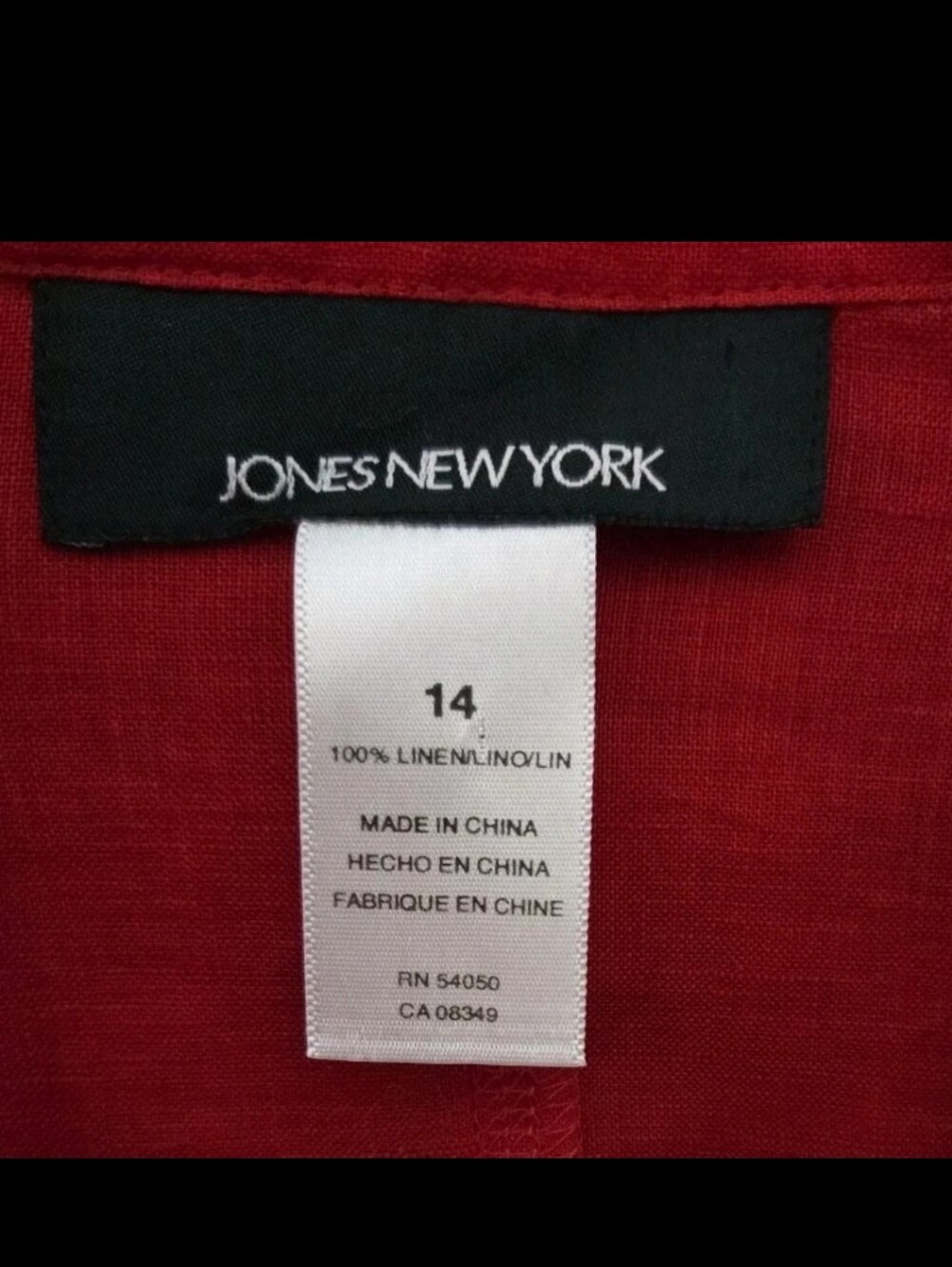 Jones New York Women's Red 100% Linen Long Sleeve Jacket Blouse 14 Business Work - Picture 3 of 8